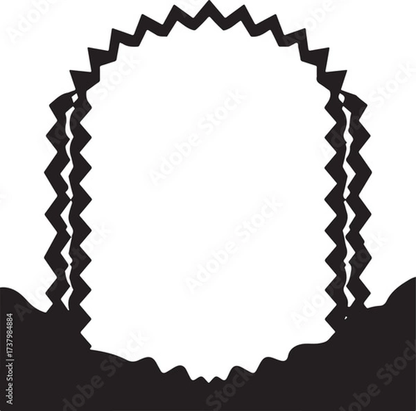 Fototapeta Isekai anime style, black and white vector art, silhouette of a zigzag border frame on a clean white background, timeless and elegant composition, expressive