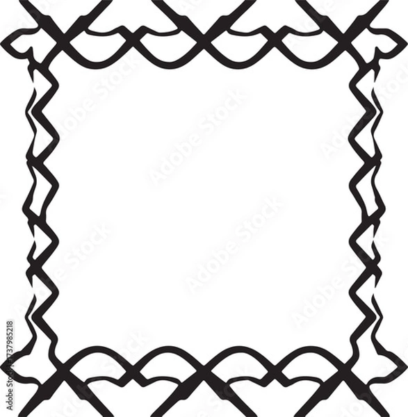 Fototapeta Isekai anime style, black and white vector art, silhouette of a zigzag border frame on a clean white background, timeless and elegant composition, expressive