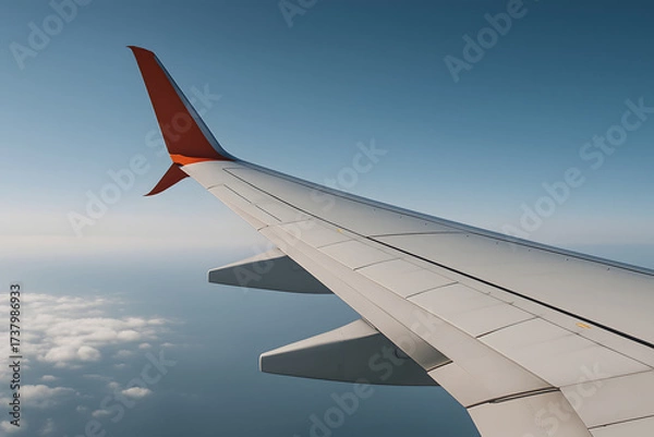 Obraz Airplane wing in high-altitude sea of clouds , transportation scene