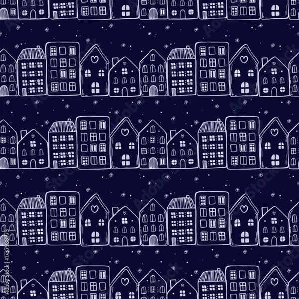 Obraz Seamless pattern with hand drawn doodle vector illustration on dark background