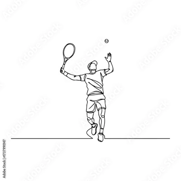 Fototapeta Tennis Player Serving - A Minimalist Line Art Illustration.
