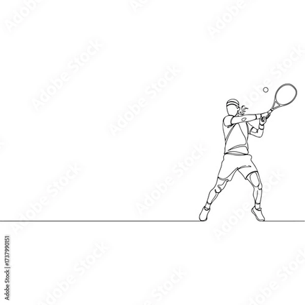 Fototapeta Tennis Player in Action - Continuous Line Drawing.