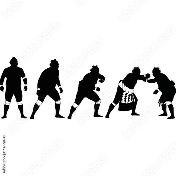 Fototapeta Silhouette of Sumo Wrestlers in Action - A Display of Strength and Tradition.