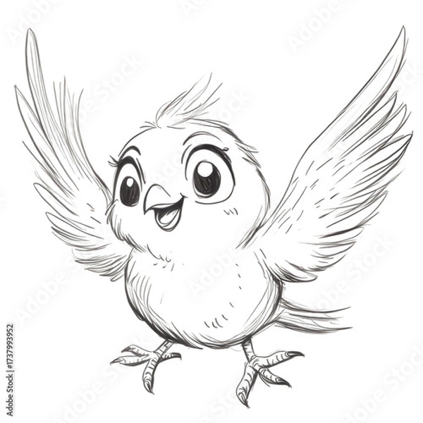 Fototapeta Charming cartoon bird with outstretched wings isolated on transparent background, showcasing a delightful and whimsical design perfect for childrens illustrations and cheerful themes