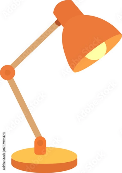 Fototapeta Orange desk lamp with adjustable arm and round base isolated on white background. Vector illustration EPS 10. Lighting equipment. Interior and workspace design concept for posAdobe Illustrator Artwork