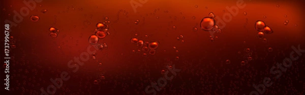 Fototapeta Realistic carbonated cola bubbles on a dark or glass background with fizzy sparkles and effervescent style. Transparent drops and foam create a vector texture for soda, beverage, or drink design.