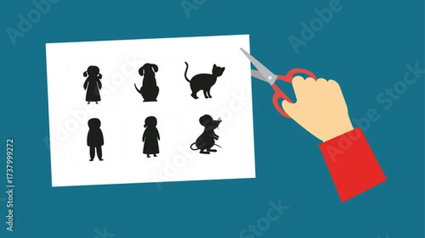 Obraz Illustration of a person cutting a dog's silhouette from a paper