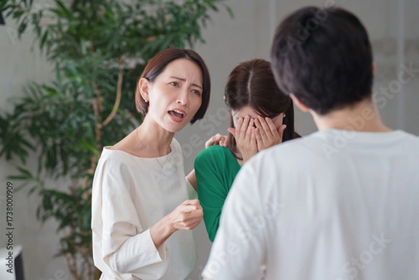 Obraz 友達を泣かせた男性に怒る女性