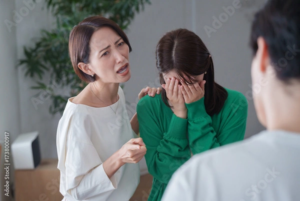 Obraz 友達を泣かせた男性に怒る女性