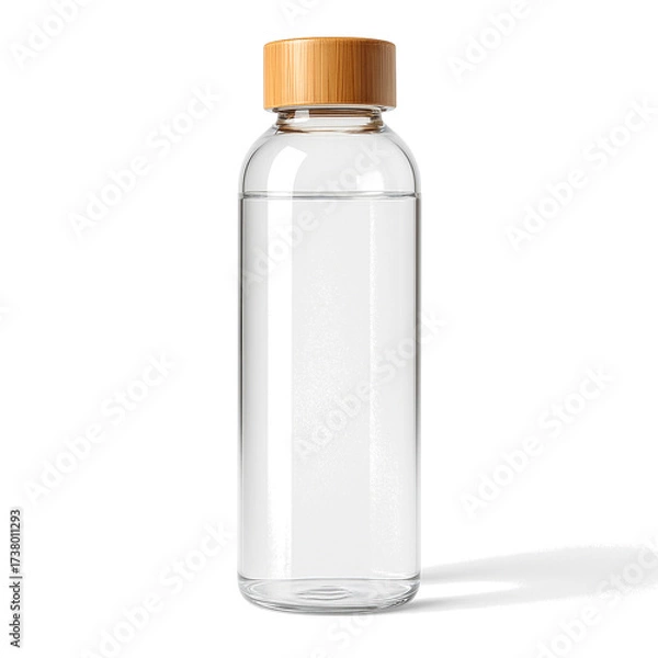 Fototapeta Reusable Glass Water Bottle with Bamboo Lid on Transparent Background