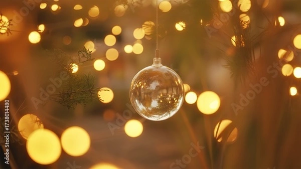 Fototapeta Golden light bokeh overlay, soft glowing orbs, transparent