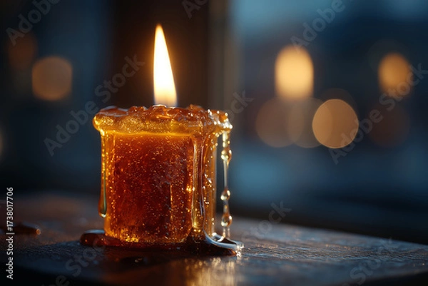 Fototapeta Melting wax creates a warm glow during a quiet evening light