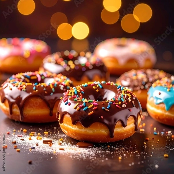 Obraz Close-up of assorted donuts with chocolate and colorful frostings