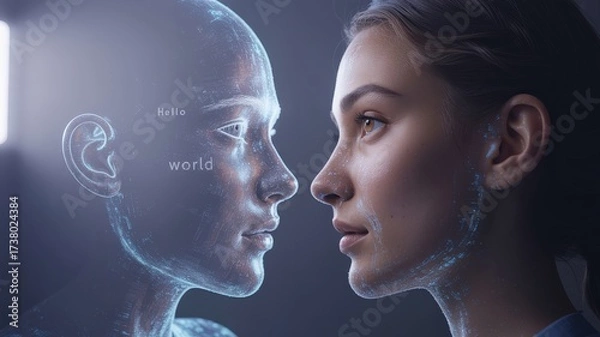 Fototapeta Concept with a woman and a robot