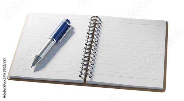 Fototapeta Open notebook with pen isolated on transparent background