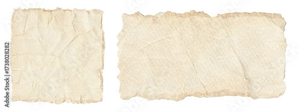 Fototapeta Set of Torn and Crumpled Vintage Paper. Beige notebook pages, blank notes and rough textured pieces isolated with transparent background
