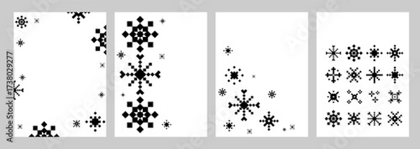 Fototapeta Winter Set of vertical white templates with modern minimal snowflakes for greeting cards, posters, flyers, invitations, digital designs, and seasonal print materials. Vector illustration