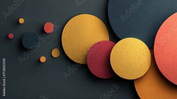 Obraz Textured Geometric Circles in Mustard Yellow, Terracotta, and Navy Blue Tones for Modern Digital Backgrounds and Minimalist Design Projects