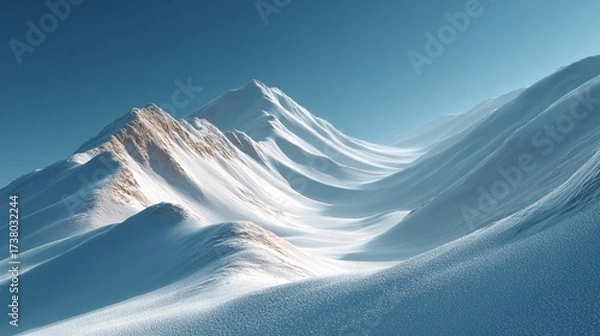Obraz Majestic Snow-Covered Alpine Peaks with Rugged Rock Ridges and Sunlit Slopes Under Serene Blue Sky �C Pristine Winter Mountain Landscape for Nature Backdrops, Travel Designs, and Wall Art