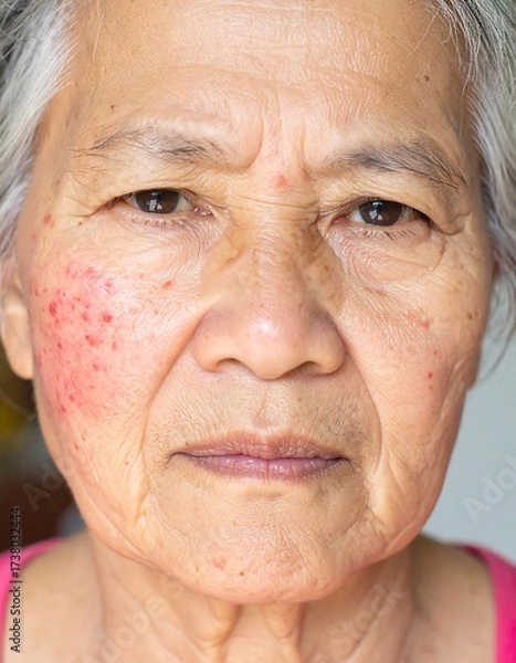 Obraz Close-up of elderly woman with facial redness