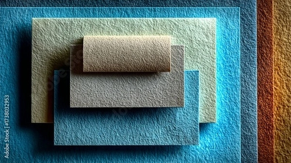 Obraz Textured Layered Geometric Elements with Soft Teal, Beige and Gray Hues for Abstract Minimalist Backgrounds