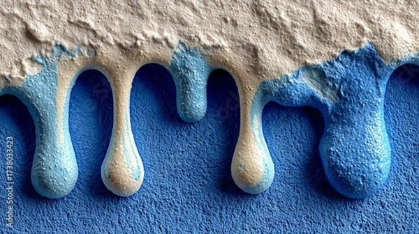Obraz Abstract Dripping Blue and Cream Paint Texture with Melting Effect for Creative Design Background