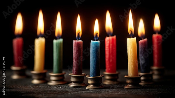 Fototapeta Warm memories shared around the menorah during a cozy family gathering