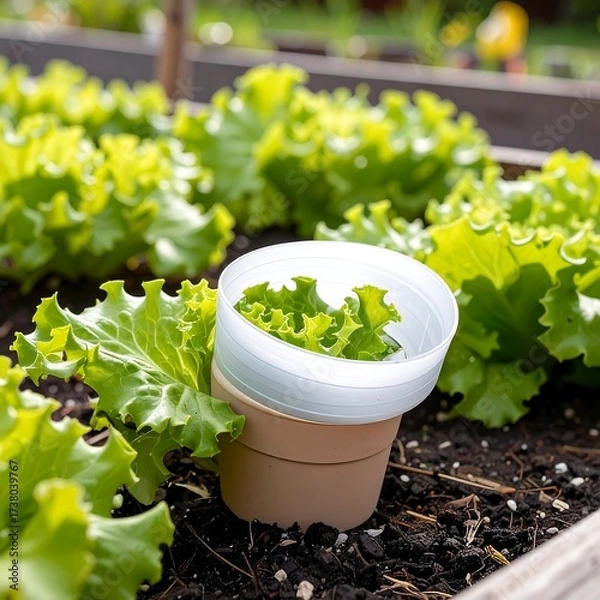 Obraz Close-up of leafy green lettuce plants in a garden bed