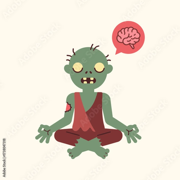 Obraz Mindful Zombie Contemplates Culinary Preferences During Meditation Session A Quirky Illustration