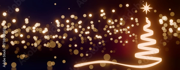 Obraz Christmas lights forming a tree shape with glowing bokeh background for holiday celebration. 3d rendering