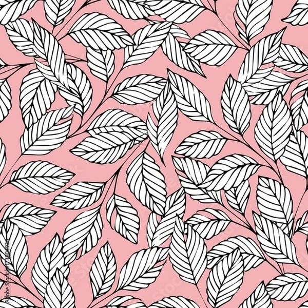 Fototapeta Seamless pattern with branches on a pink background