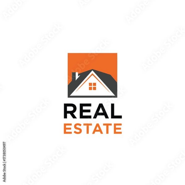 Obraz Vector art of real estate logo with house icon, representing property and home ownership, suitable for real estate businesses and agencies