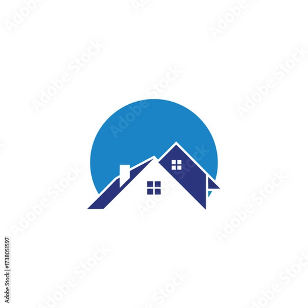 Obraz Vector art of a modern real estate logo featuring a house silhouette with a blue circular background