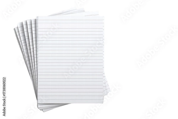 Fototapeta A stack of blank lined paper. The paper is white and has a grid of lines. The paper is stacked on top of each other, png