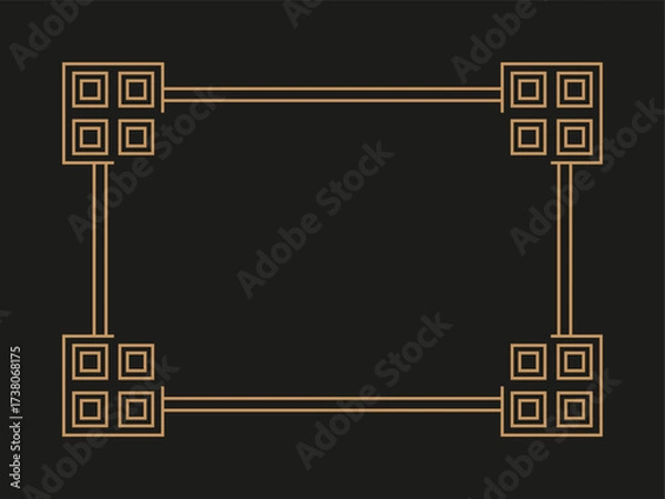 Fototapeta Vector art of art deco frame with geometric ornament in vintage style on dark background
