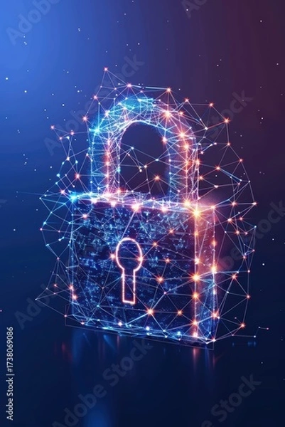 Fototapeta Glowing Digital Padlock with Binary Code – Futuristic Cybersecurity Background