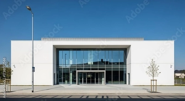 Fototapeta Modern Minimalist Building Facade Against Clear Blue Sky