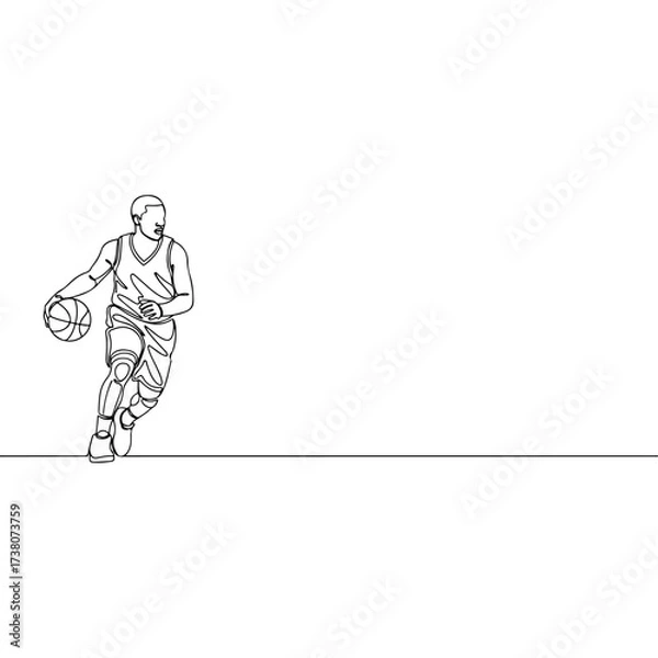 Fototapeta Basketball player dribbling ball in continuous line art