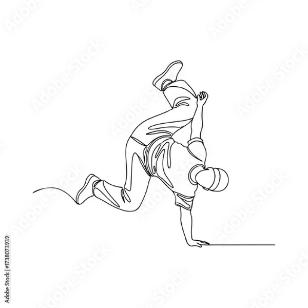 Fototapeta Breakdancer performing one-line drawing on white background
