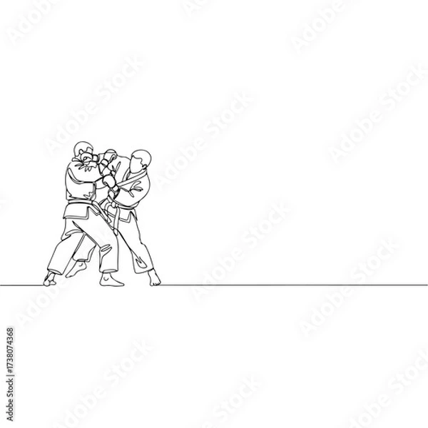 Fototapeta Two judo athletes in a grappling match, single line art