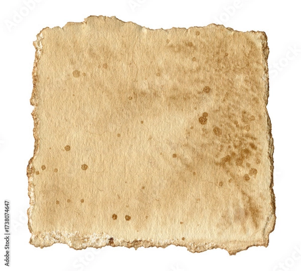 Fototapeta Torn Vintage Sticky Note. Retro old brown paper scrap isolated on transparent background for scrapbooking, collage, stationery craft, journal pages and creative handmade design