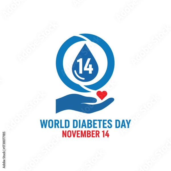 Fototapeta Blue hand holding red heart and water drop with number