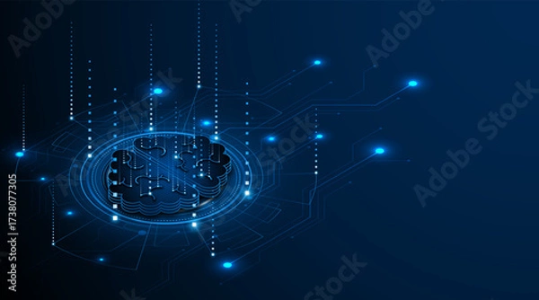 Fototapeta Circuit board of computer neural network or electronic artificial intelligence. Brain circuit technology. modern technology innovation concept background	