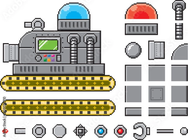 Fototapeta ゲーム風ドット絵　メカニック　戦車風ボス