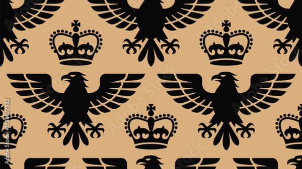 Fototapeta Elegant heraldic pattern featuring majestic eagles and royal crowns, perfect for creating sophisticated backgrounds and regal designs with timeless appeal