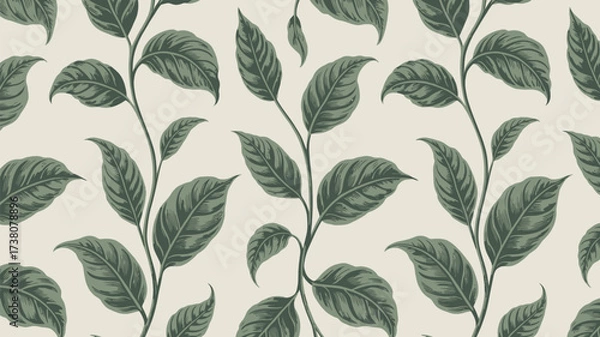 Fototapeta Elegant botanical pattern with lush foliage, perfect for adding a touch of nature's charm to your designs and capturing a timeless, sophisticated aesthetic