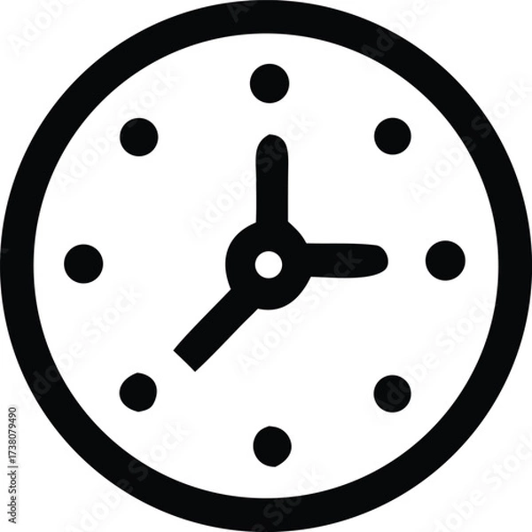 Fototapeta Simple black and white icon of a round analog clock showing the time with hour and minute hands