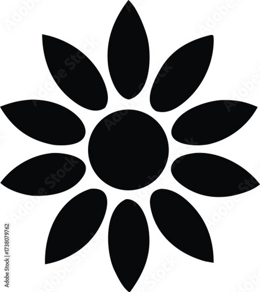Fototapeta Stylized black flower graphic simple petals nature symbol delicate floral design organic shape silhouette art botanical element