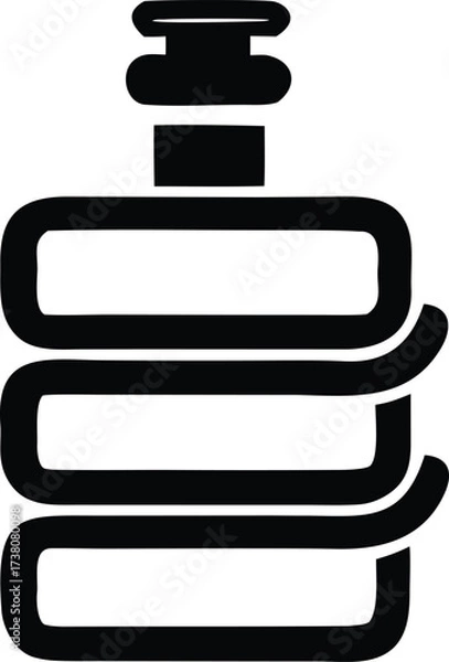 Fototapeta Stylized simple black outline of a water bottle or container with a cap and winding shape