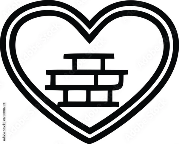 Fototapeta Heart shape with brick wall inside symbolic representation of strength love protection or barriers within emotions creative graphic design element